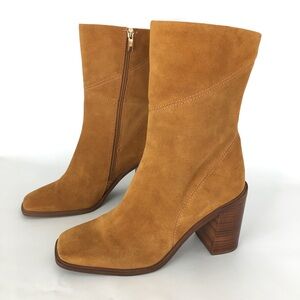 Franco Sarto Suede Stevie Boots Mid Calf Tan/Brown Square Toe Women’s 9.5